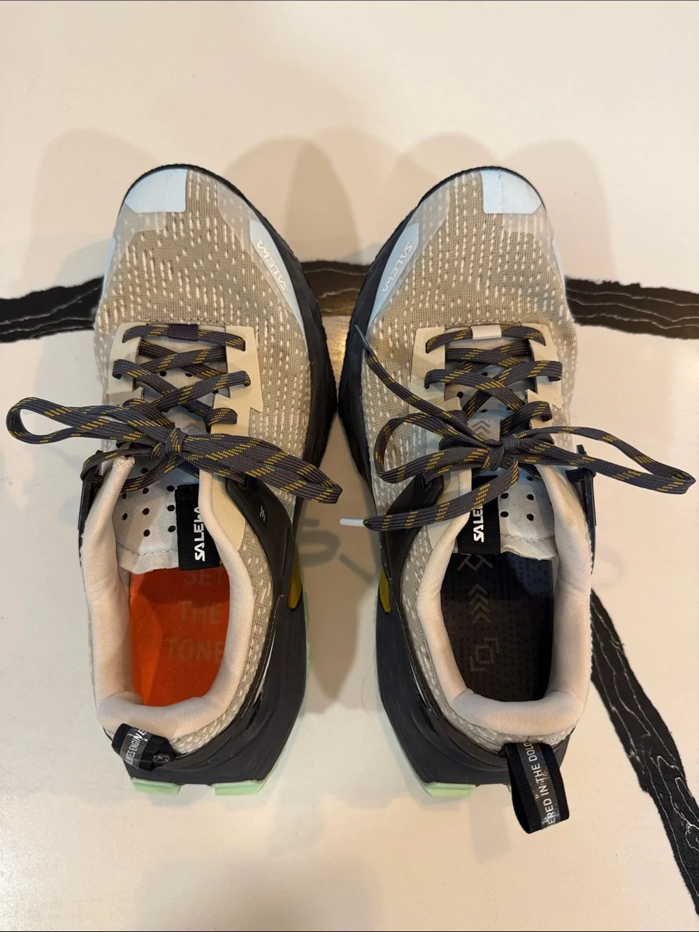 Salewa Women’s Beige Trail Running Shoes with Mint Accent